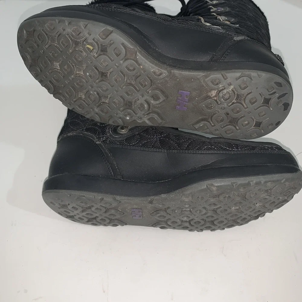 Helly Hansen Boots Womens Size 6.5 Black Quilted Faux Fur Lace Up Winter Snow
